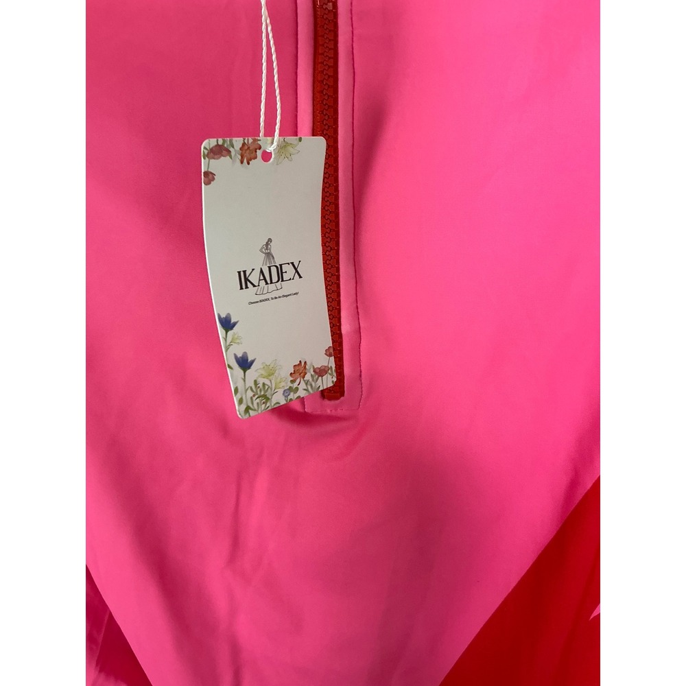 Large Burkini Modest Swimsuit Women 4 Piece Set Pink Red Excellent Geometric - Picture 14 of 16